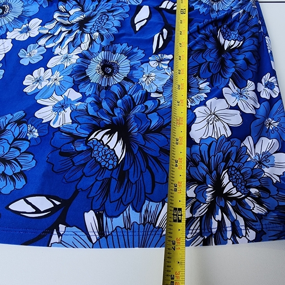 INC International Concepts Blue Black Stretch Floral Ruched Long Sleeve Dress L - Picture 9 of 13